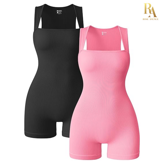 Rose Avenue OQQ Women Rompers Yoga Stretch Strappy Square Neck Sleeveless Exercise Rompers